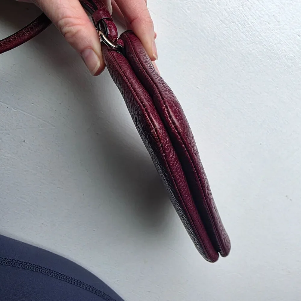 Coach Wristlet Wallet Double Corner Zip Maroon Red Leather Pouch Card Slots - Picture 4 of 11